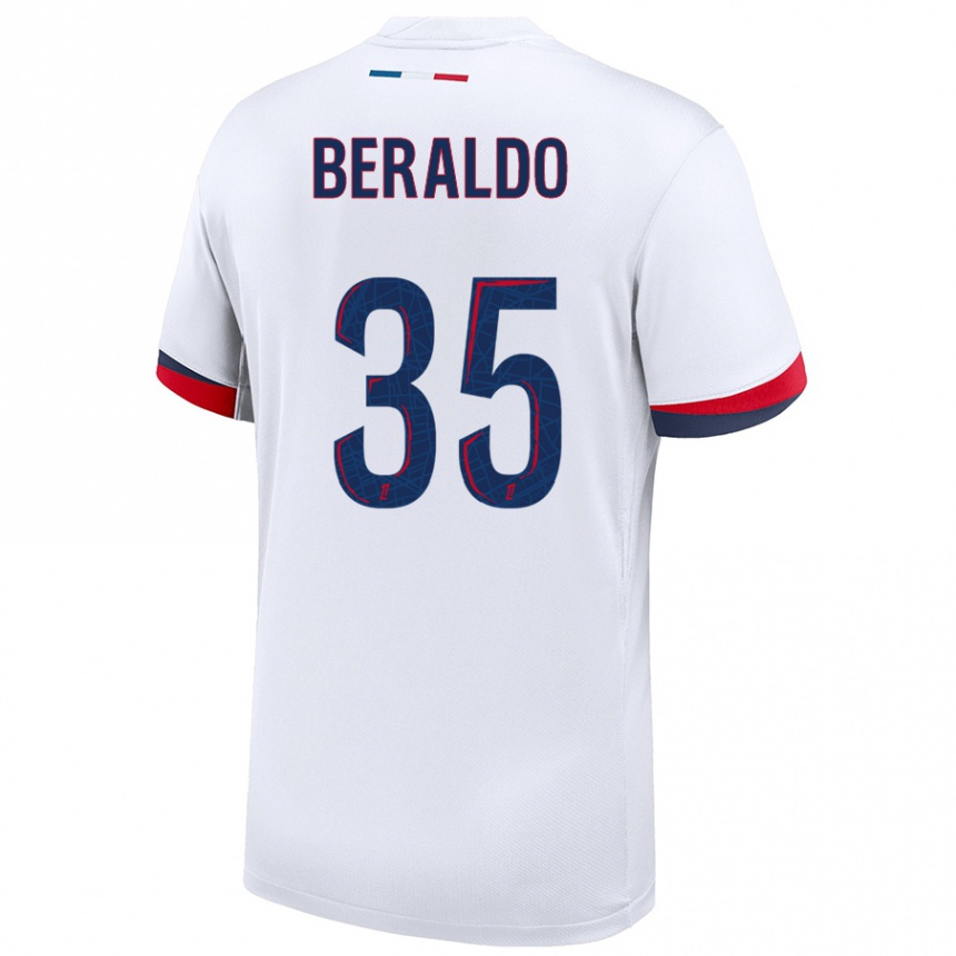 Kinder Fußball Lucas Beraldo #35 Weiß Blau Rot Auswärtstrikot Trikot 2024/25 T-Shirt Luxemburg