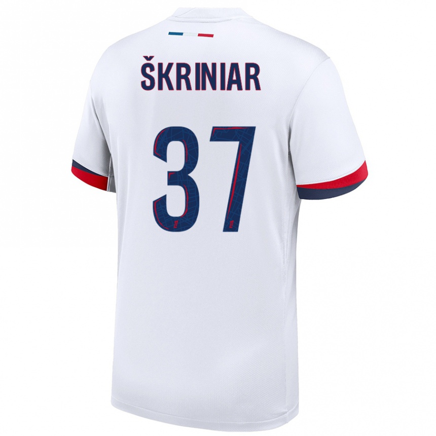 Kinder Fußball Milan Skriniar #37 Weiß Blau Rot Auswärtstrikot Trikot 2024/25 T-Shirt Luxemburg