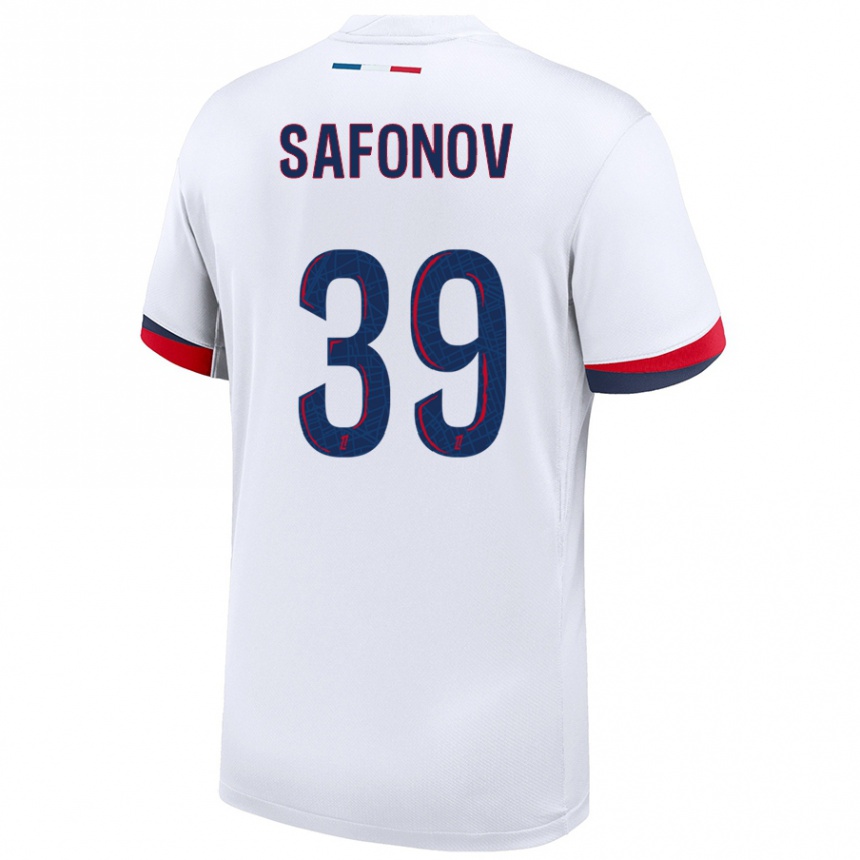 Kinder Fußball Matvey Safonov #39 Weiß Blau Rot Auswärtstrikot Trikot 2024/25 T-Shirt Luxemburg