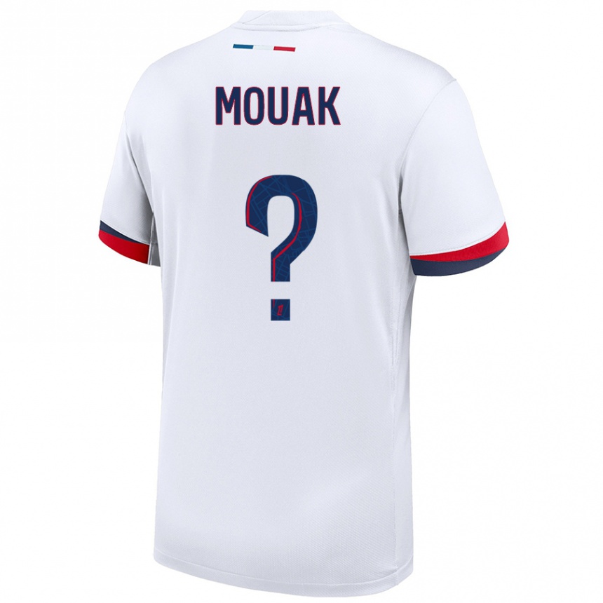 Kinder Fußball Adam Mouak #0 Weiß Blau Rot Auswärtstrikot Trikot 2024/25 T-Shirt Luxemburg