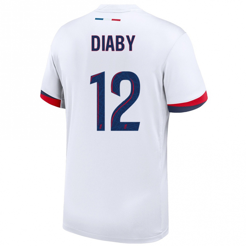 Kinder Fußball Ibrahima Diaby #12 Weiß Blau Rot Auswärtstrikot Trikot 2024/25 T-Shirt Luxemburg