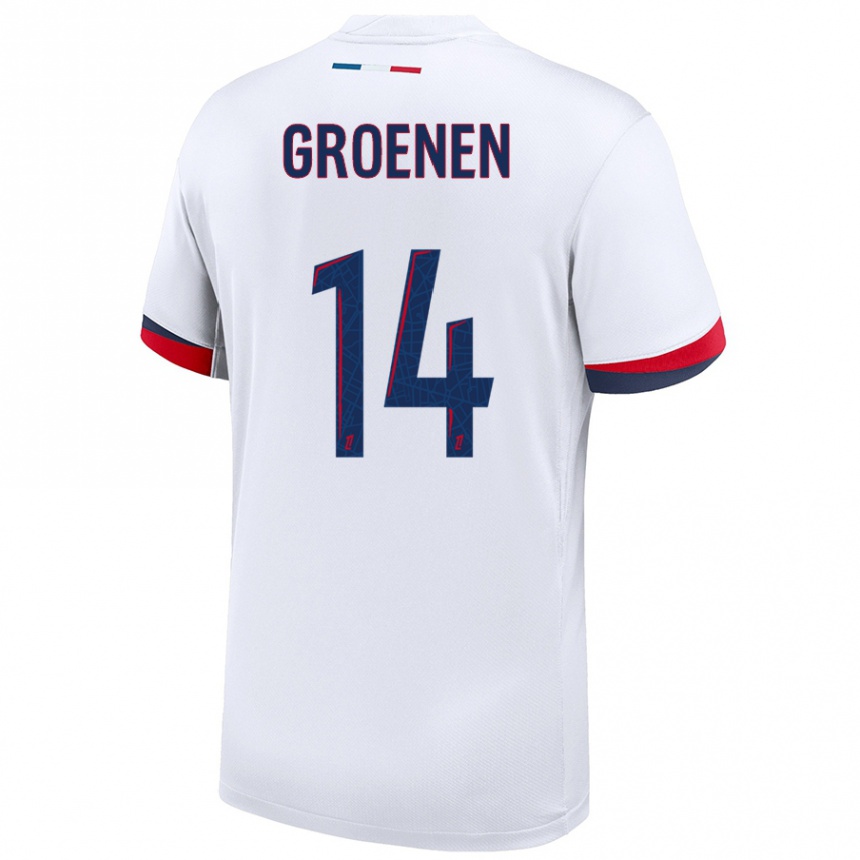 Kinder Fußball Jackie Groenen #14 Weiß Blau Rot Auswärtstrikot Trikot 2024/25 T-Shirt Luxemburg