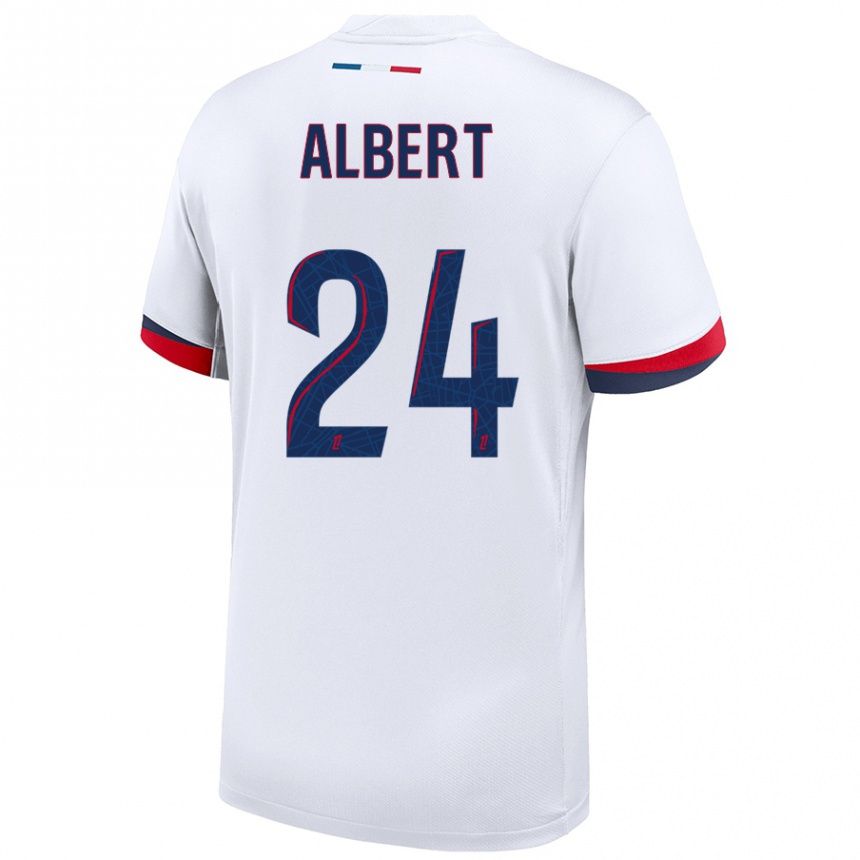 Kinder Fußball Korbin Albert #24 Weiß Blau Rot Auswärtstrikot Trikot 2024/25 T-Shirt Luxemburg