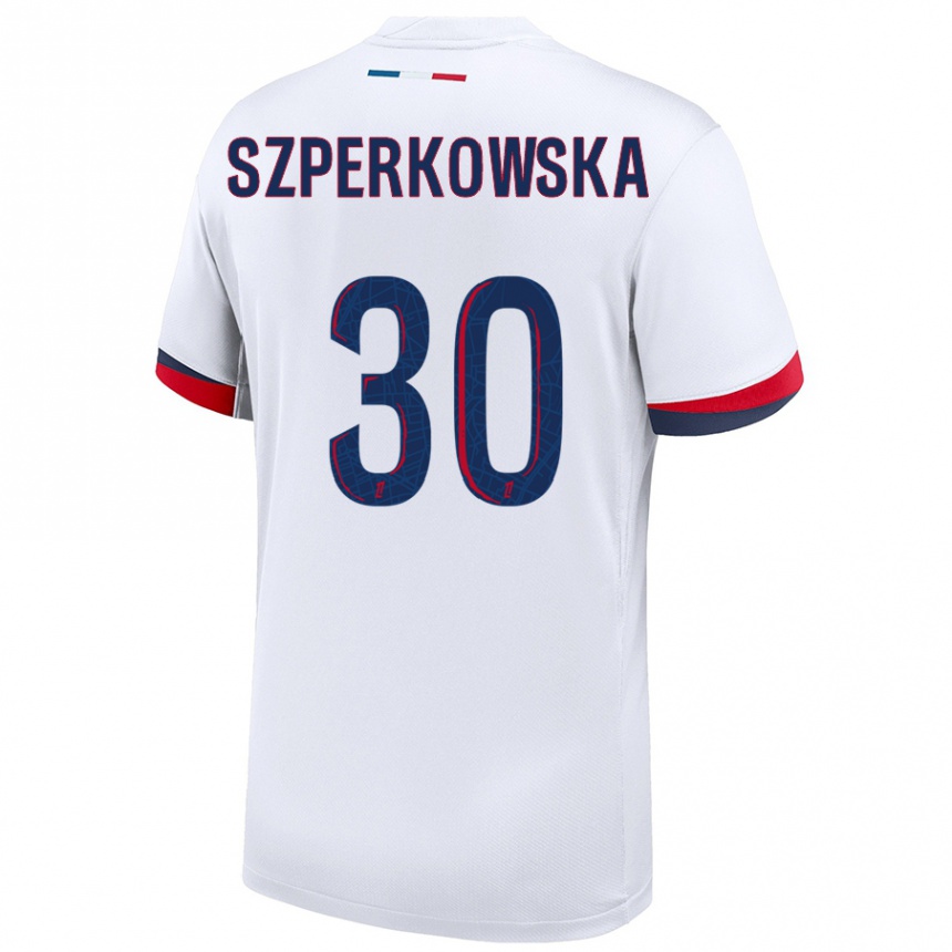 Kinder Fußball Oliwia Szperkowska #30 Weiß Blau Rot Auswärtstrikot Trikot 2024/25 T-Shirt Luxemburg