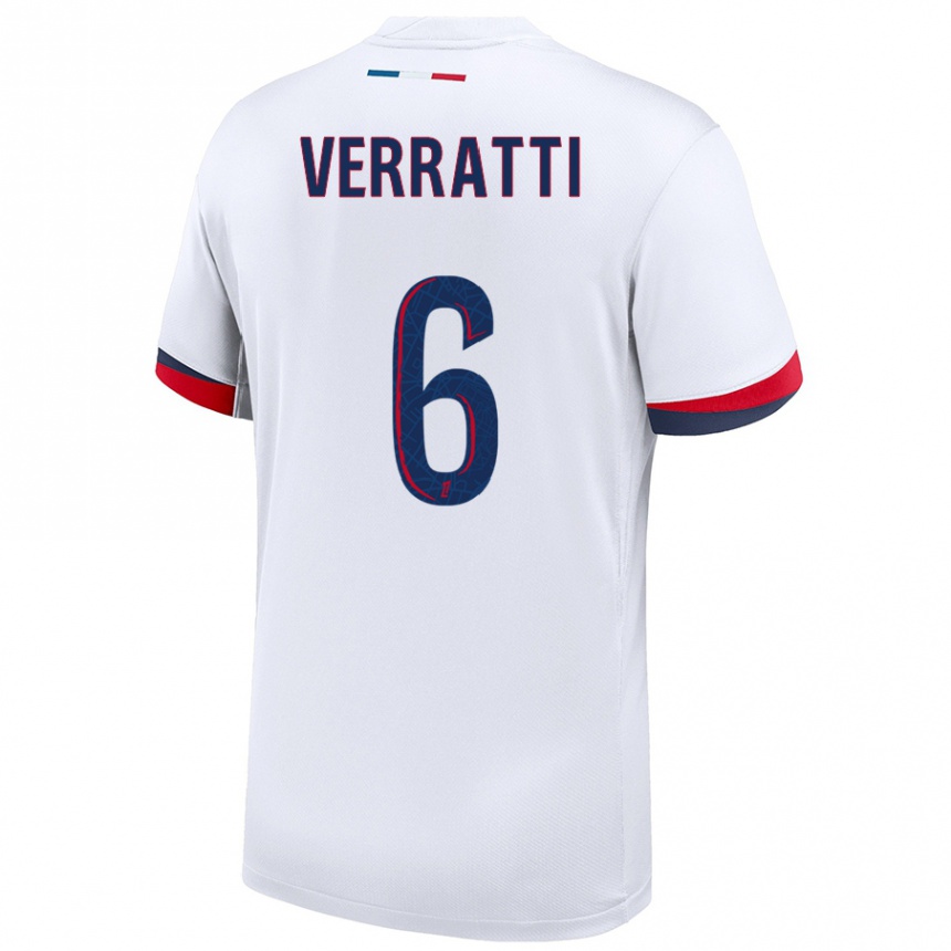 Kinder Fußball Marco Verratti #6 Weiß Blau Rot Auswärtstrikot Trikot 2024/25 T-Shirt Luxemburg