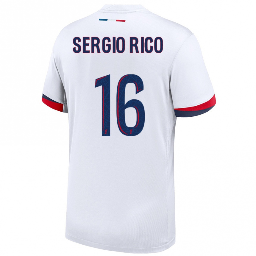 Kinder Fußball Sergio Rico #16 Weiß Blau Rot Auswärtstrikot Trikot 2024/25 T-Shirt Luxemburg