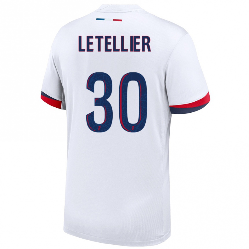 Kinder Fußball Alexandre Letellier #30 Weiß Blau Rot Auswärtstrikot Trikot 2024/25 T-Shirt Luxemburg