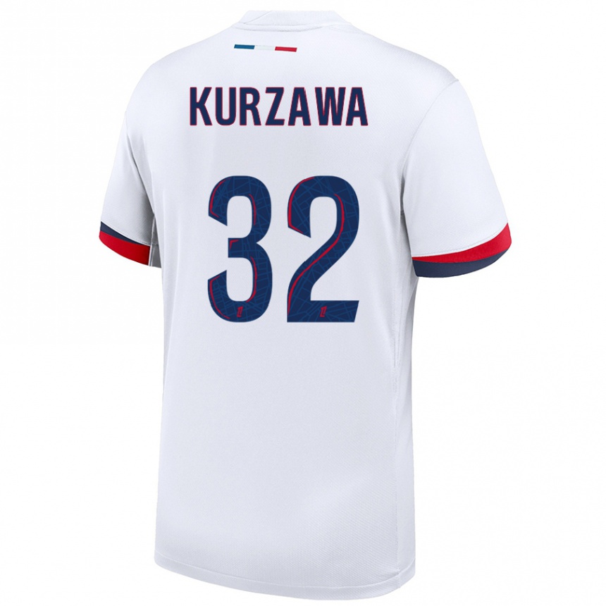 Kinder Fußball Layvin Kurzawa #32 Weiß Blau Rot Auswärtstrikot Trikot 2024/25 T-Shirt Luxemburg