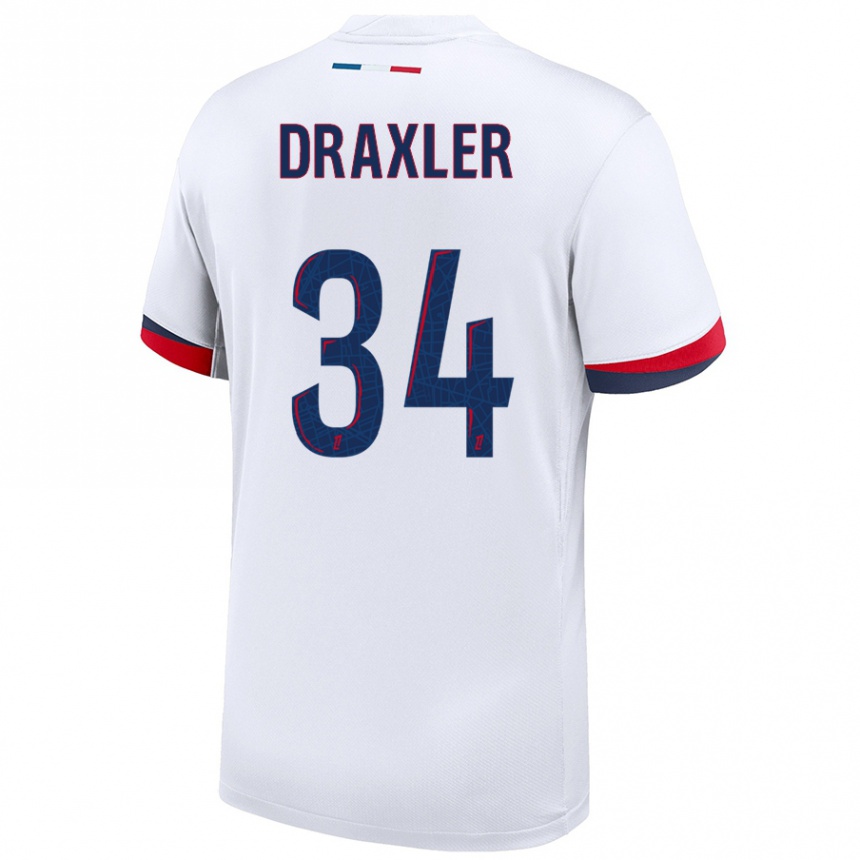 Kinder Fußball Julian Draxler #34 Weiß Blau Rot Auswärtstrikot Trikot 2024/25 T-Shirt Luxemburg