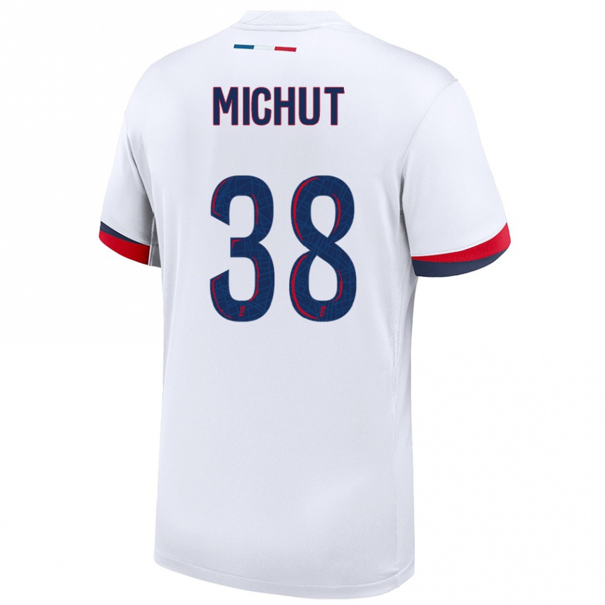 Kinder Fußball Edouard Michut #38 Weiß Blau Rot Auswärtstrikot Trikot 2024/25 T-Shirt Luxemburg