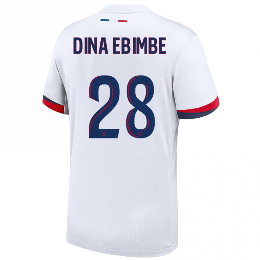 Kinder Fußball Eric Junior Dina Ebimbe #28 Weiß Blau Rot Auswärtstrikot Trikot 2024/25 T-Shirt Luxemburg