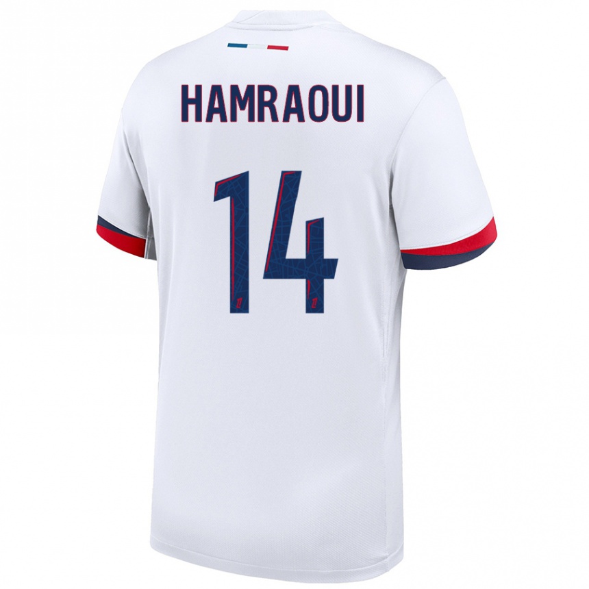 Kinder Fußball Kheira Hamraoui #14 Weiß Blau Rot Auswärtstrikot Trikot 2024/25 T-Shirt Luxemburg