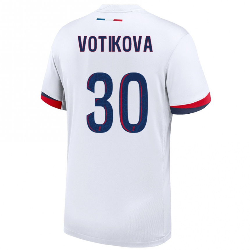 Kinder Fußball Barbora Votikova #30 Weiß Blau Rot Auswärtstrikot Trikot 2024/25 T-Shirt Luxemburg