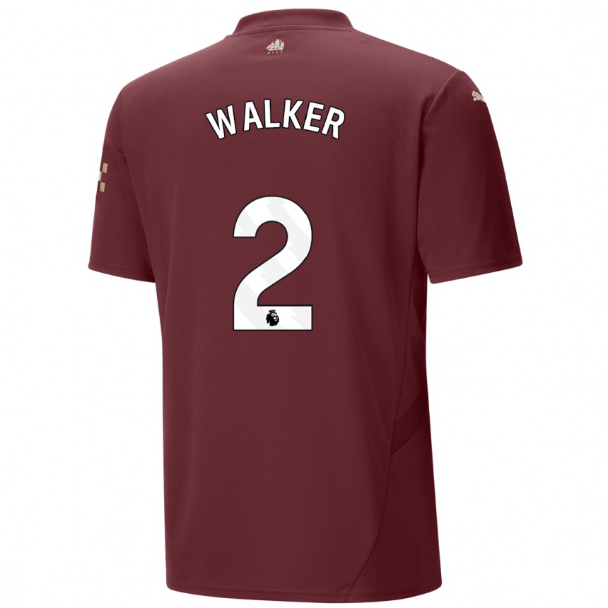 Kinder Fußball Kyle Walker #2 Kastanienbraun Ausweichtrikot Trikot 2024/25 T-Shirt Luxemburg