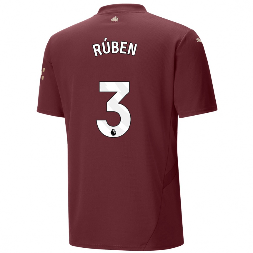 Kinder Fußball Ruben Dias #3 Kastanienbraun Ausweichtrikot Trikot 2024/25 T-Shirt Luxemburg