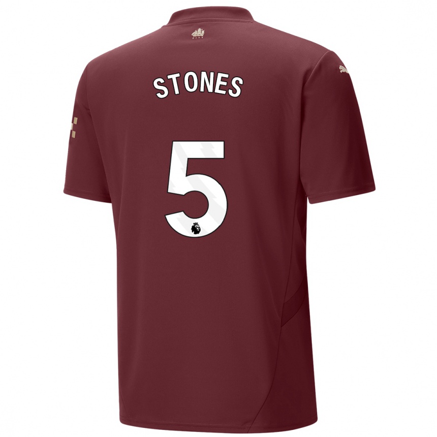 Kinder Fußball John Stones #5 Kastanienbraun Ausweichtrikot Trikot 2024/25 T-Shirt Luxemburg