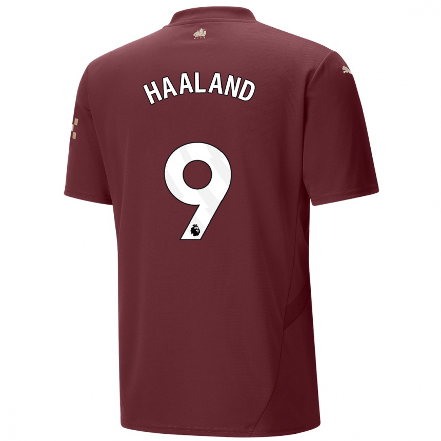 Kinder Fußball Erling Haaland #9 Kastanienbraun Ausweichtrikot Trikot 2024/25 T-Shirt Luxemburg