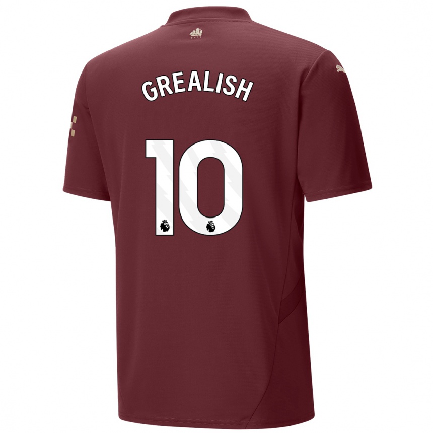 Kinder Fußball Jack Grealish #10 Kastanienbraun Ausweichtrikot Trikot 2024/25 T-Shirt Luxemburg