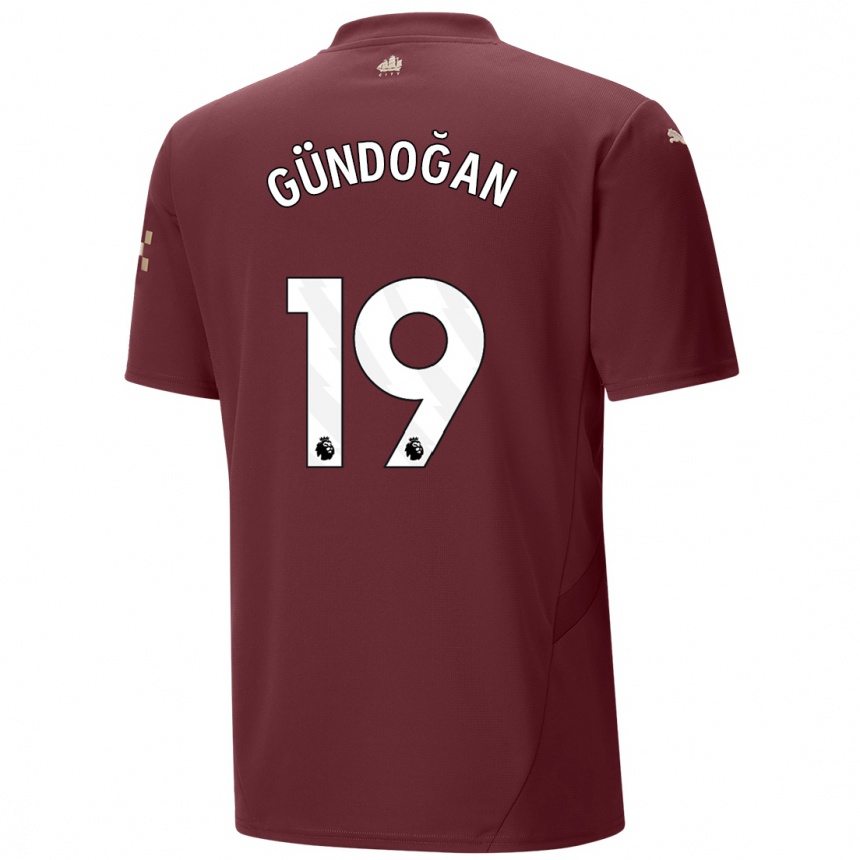 Kinder Fußball Ilkay Gundogan #19 Kastanienbraun Ausweichtrikot Trikot 2024/25 T-Shirt Luxemburg