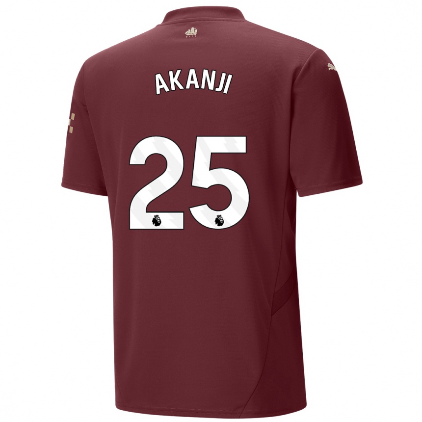 Kinder Fußball Manuel Akanji #25 Kastanienbraun Ausweichtrikot Trikot 2024/25 T-Shirt Luxemburg