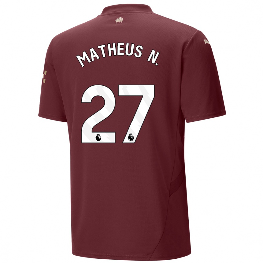 Kinder Fußball Matheus Nunes #27 Kastanienbraun Ausweichtrikot Trikot 2024/25 T-Shirt Luxemburg