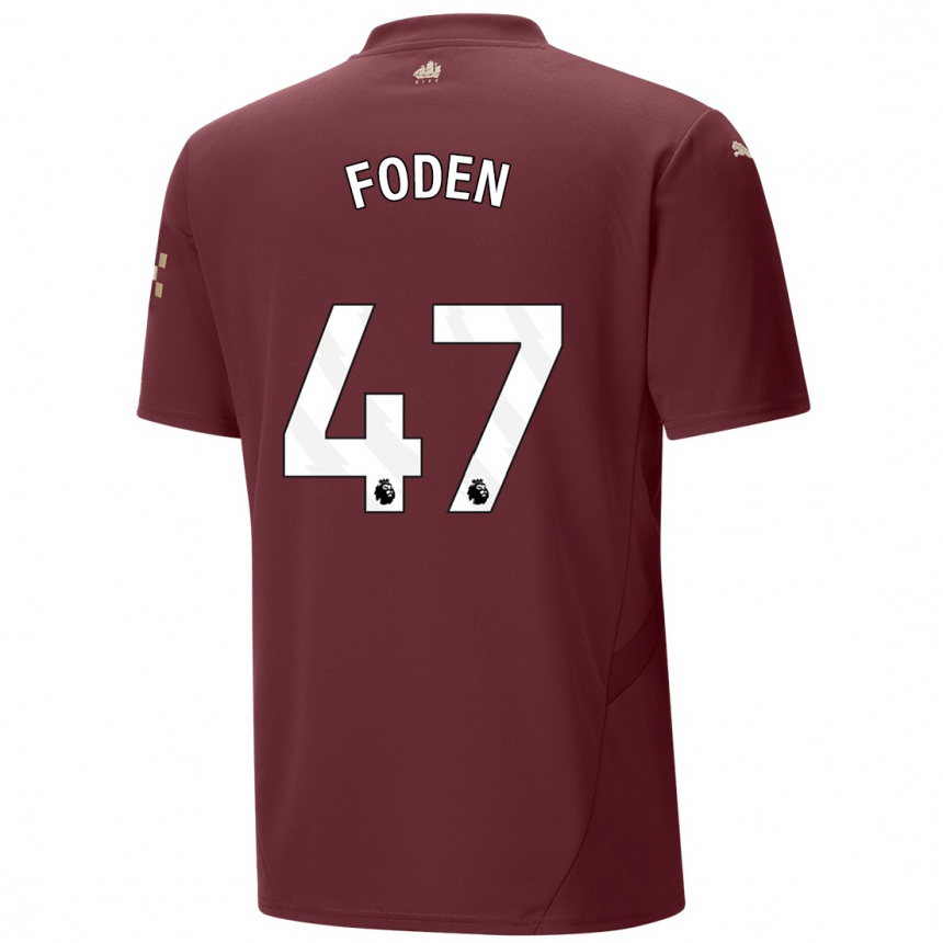 Kinder Fußball Phil Foden #47 Kastanienbraun Ausweichtrikot Trikot 2024/25 T-Shirt Luxemburg