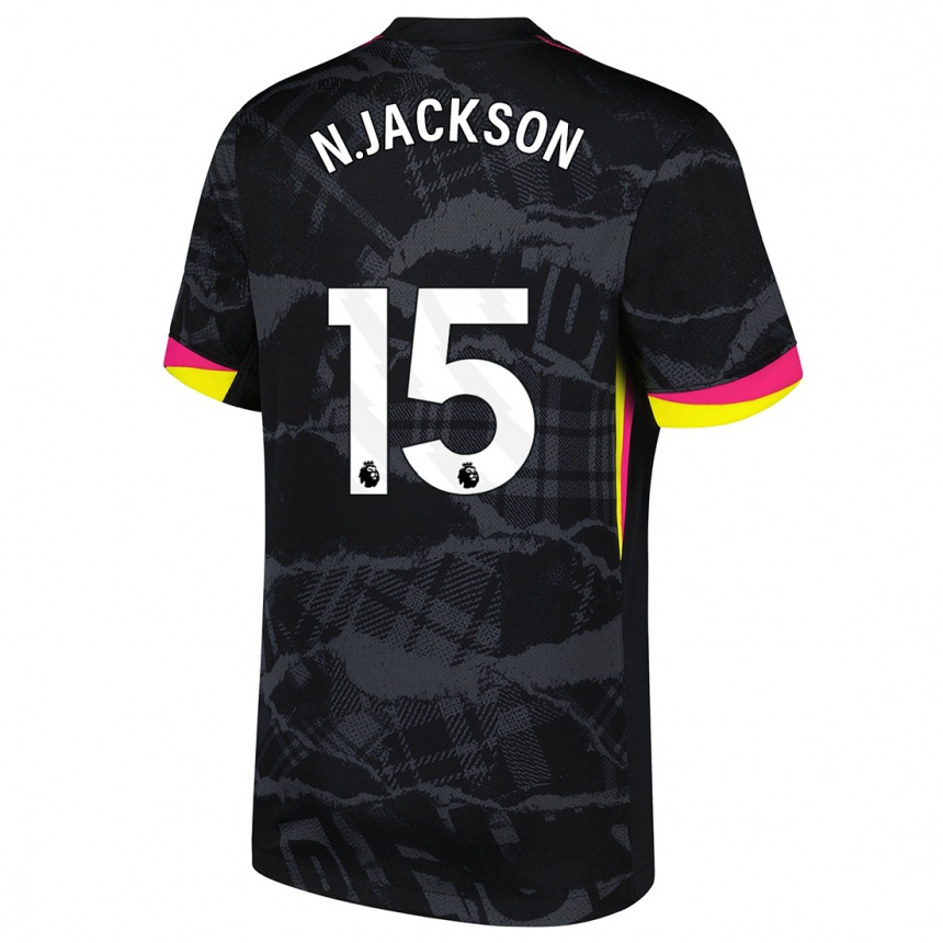 Kinder Fußball Nicolas Jackson #15 Schwarz Rosa Ausweichtrikot Trikot 2024/25 T-Shirt Luxemburg