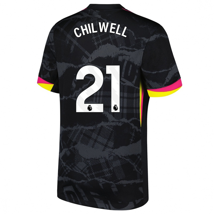 Kinder Fußball Ben Chilwell #21 Schwarz Rosa Ausweichtrikot Trikot 2024/25 T-Shirt Luxemburg