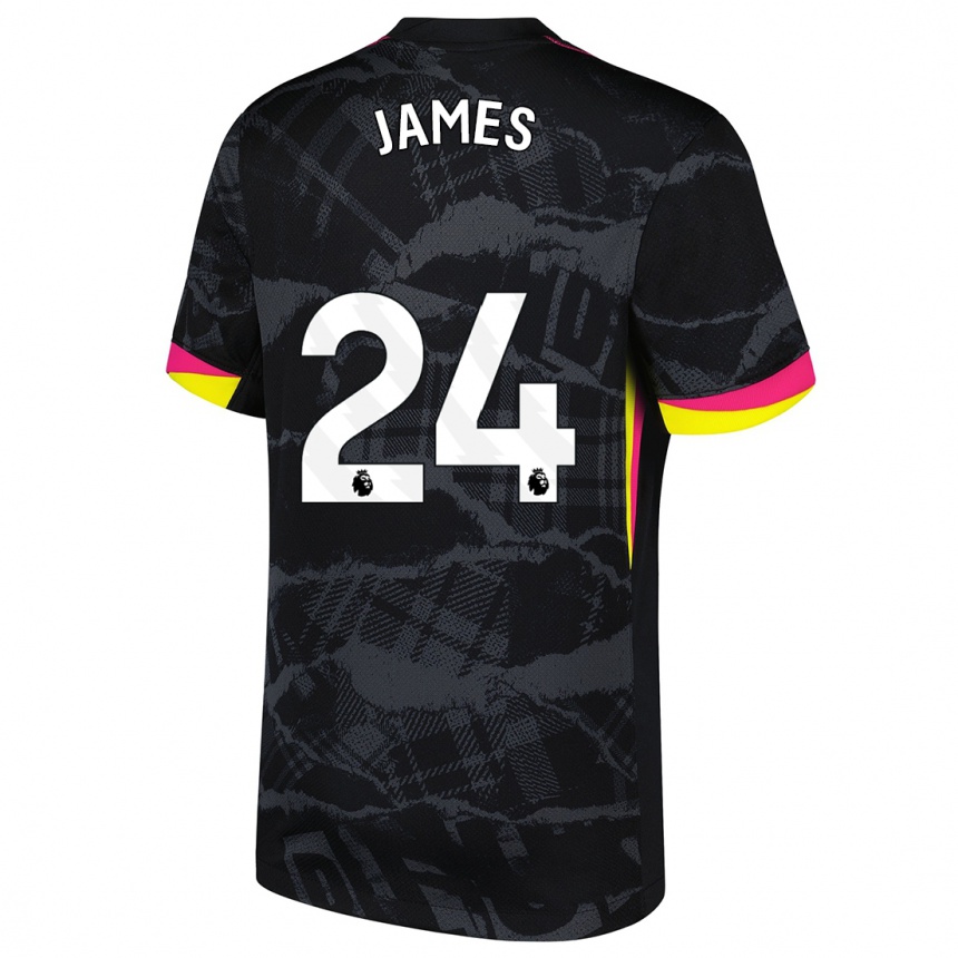 Kinder Fußball Reece James #24 Schwarz Rosa Ausweichtrikot Trikot 2024/25 T-Shirt Luxemburg