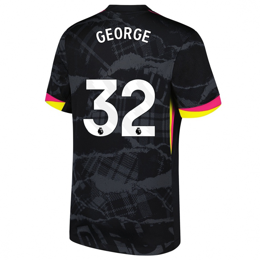 Kinder Fußball Tyrique George #32 Schwarz Rosa Ausweichtrikot Trikot 2024/25 T-Shirt Luxemburg