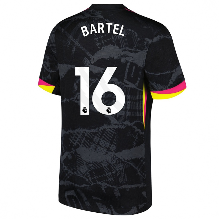 Kinder Fußball Júlia Bartel #16 Schwarz Rosa Ausweichtrikot Trikot 2024/25 T-Shirt Luxemburg