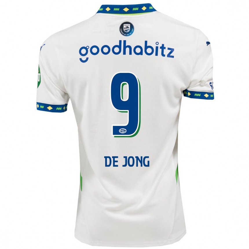 Kinder Fußball Luuk De Jong #9 Weiß Dunkelblau Ausweichtrikot Trikot 2024/25 T-Shirt Luxemburg