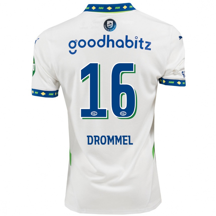 Kinder Fußball Joël Drommel #16 Weiß Dunkelblau Ausweichtrikot Trikot 2024/25 T-Shirt Luxemburg