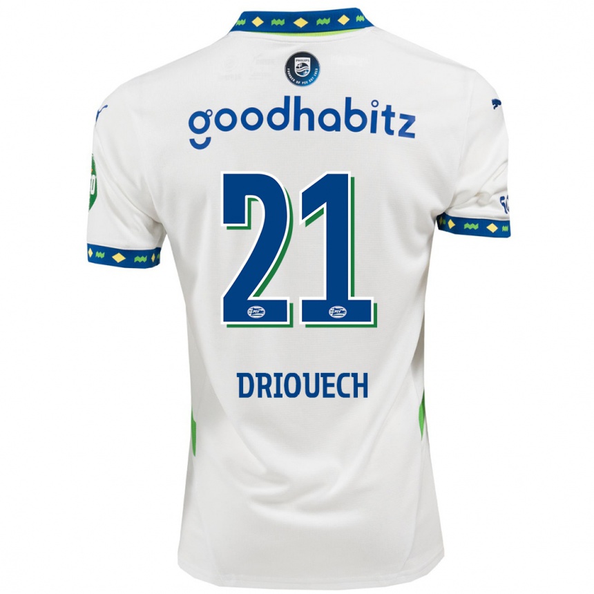 Kinder Fußball Couhaib Driouech #21 Weiß Dunkelblau Ausweichtrikot Trikot 2024/25 T-Shirt Luxemburg