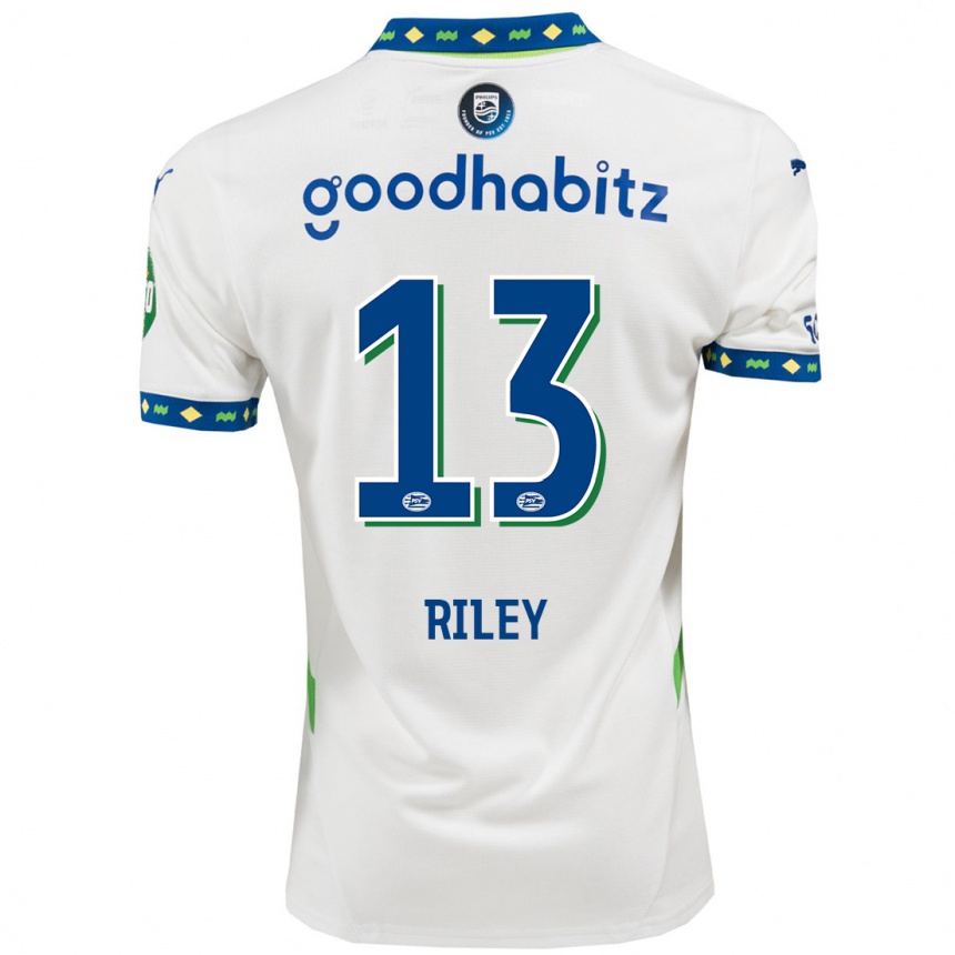 Kinder Fußball Indiah-Paige Riley #13 Weiß Dunkelblau Ausweichtrikot Trikot 2024/25 T-Shirt Luxemburg