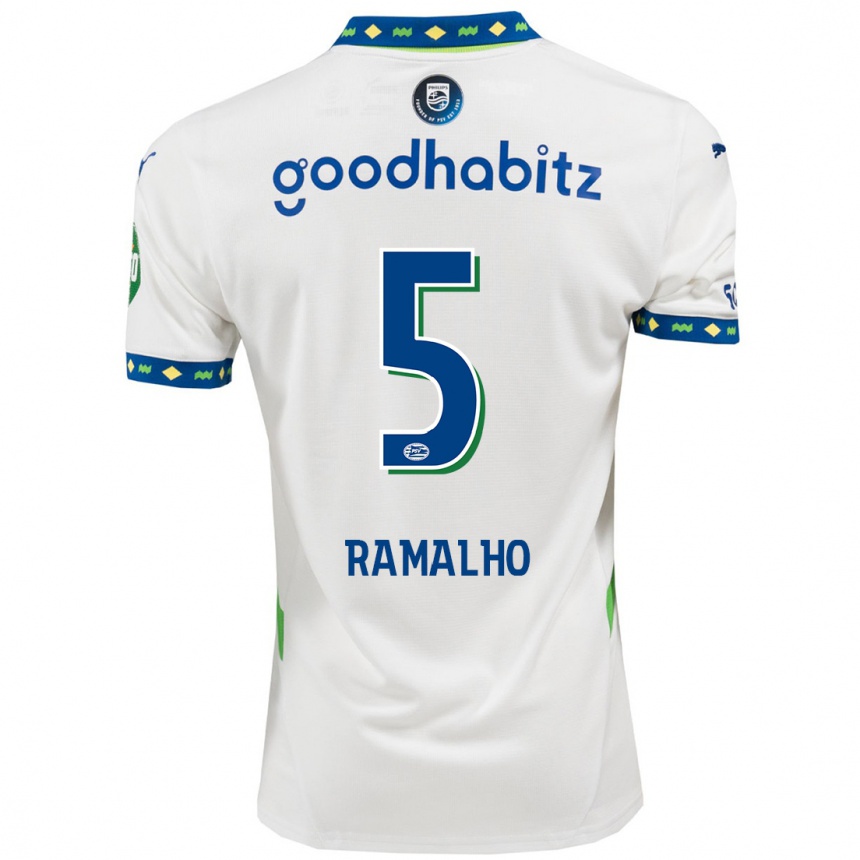 Kinder Fußball André Ramalho #5 Weiß Dunkelblau Ausweichtrikot Trikot 2024/25 T-Shirt Luxemburg