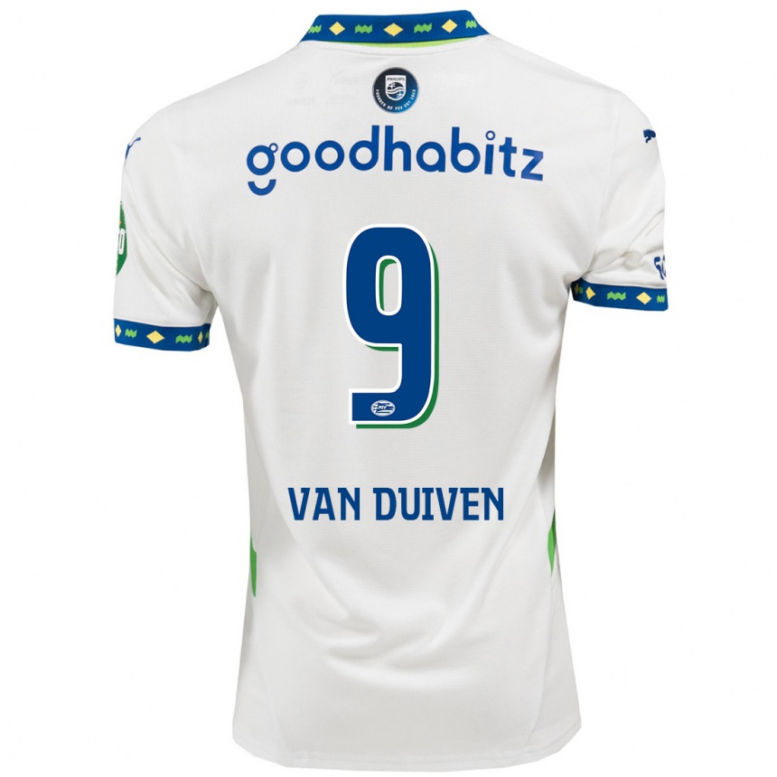 Kinder Fußball Jason Van Duiven #9 Weiß Dunkelblau Ausweichtrikot Trikot 2024/25 T-Shirt Luxemburg