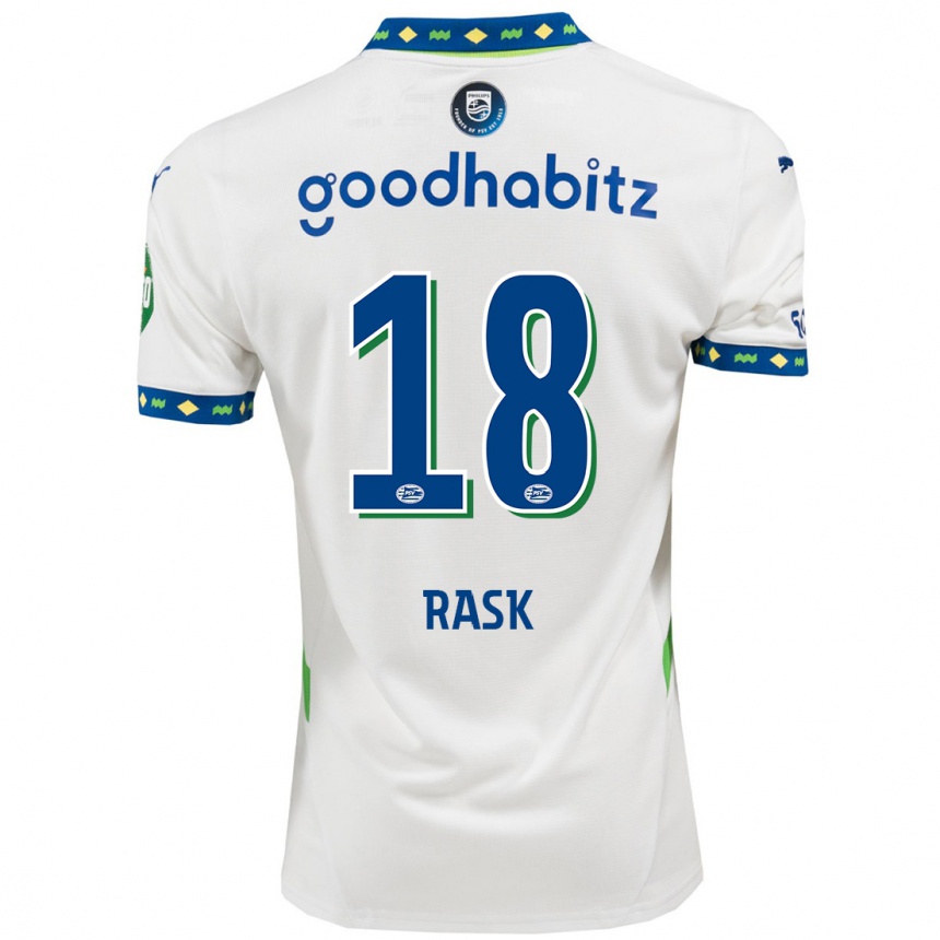 Kinder Fußball Caroline Rask #18 Weiß Dunkelblau Ausweichtrikot Trikot 2024/25 T-Shirt Luxemburg