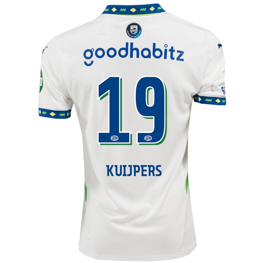 Kinder Fußball Jeslynn Kuijpers #19 Weiß Dunkelblau Ausweichtrikot Trikot 2024/25 T-Shirt Luxemburg