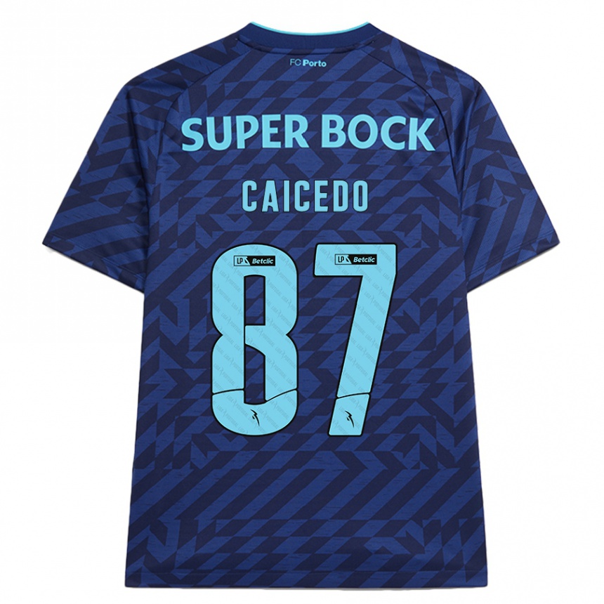 Kinder Fußball Brayan Caicedo #87 Marineblau Ausweichtrikot Trikot 2024/25 T-Shirt Luxemburg