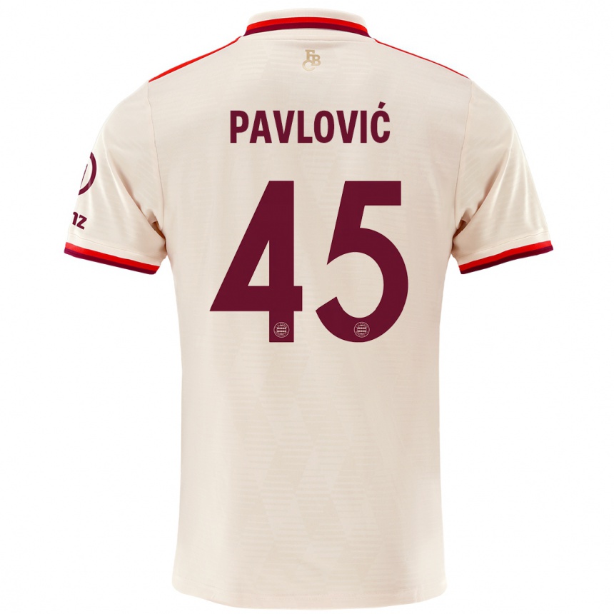 Kinder Fußball Aleksandar Pavlovic #45 Leinen Ausweichtrikot Trikot 2024/25 T-Shirt Luxemburg