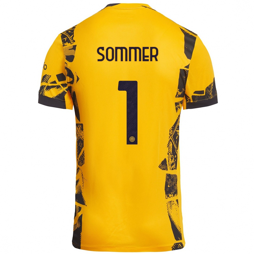 Kinder Fußball Yann Sommer #1 Gold Schwarz Ausweichtrikot Trikot 2024/25 T-Shirt Luxemburg