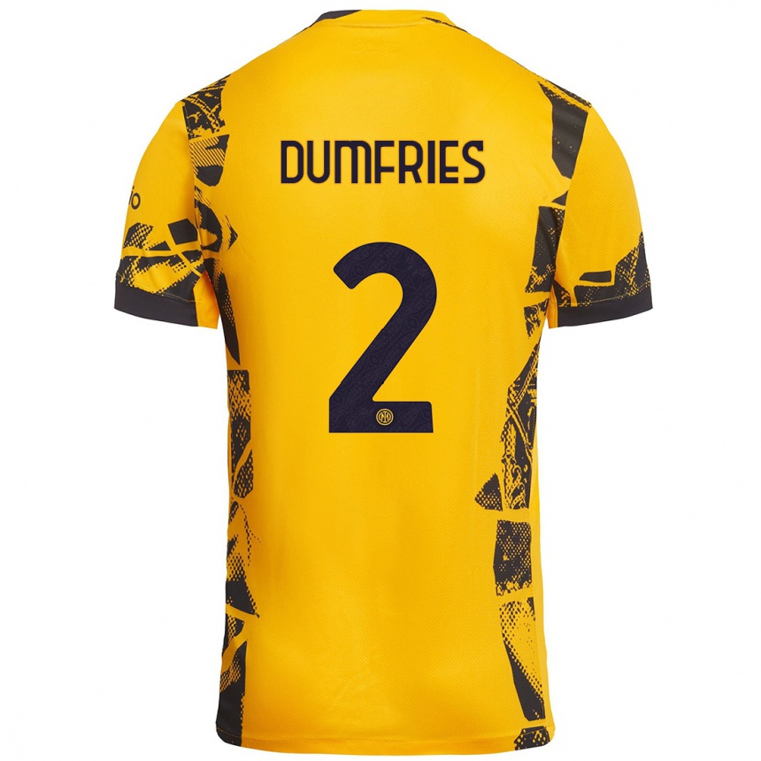 Kinder Fußball Denzel Dumfries #2 Gold Schwarz Ausweichtrikot Trikot 2024/25 T-Shirt Luxemburg