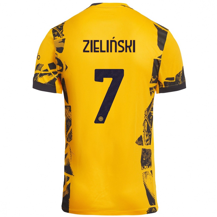 Kinder Fußball Piotr Zieliński #7 Gold Schwarz Ausweichtrikot Trikot 2024/25 T-Shirt Luxemburg