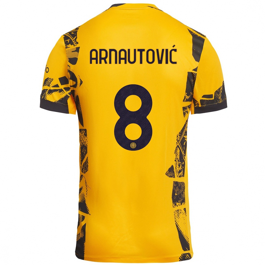 Kinder Fußball Marko Arnautovic #8 Gold Schwarz Ausweichtrikot Trikot 2024/25 T-Shirt Luxemburg