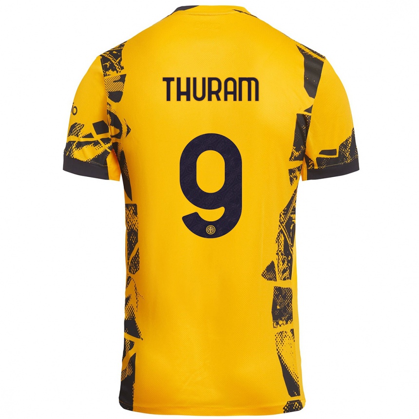 Kinder Fußball Marcus Thuram #9 Gold Schwarz Ausweichtrikot Trikot 2024/25 T-Shirt Luxemburg