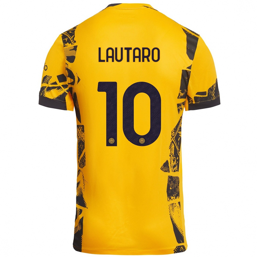 Kinder Fußball Lautaro Martínez #10 Gold Schwarz Ausweichtrikot Trikot 2024/25 T-Shirt Luxemburg