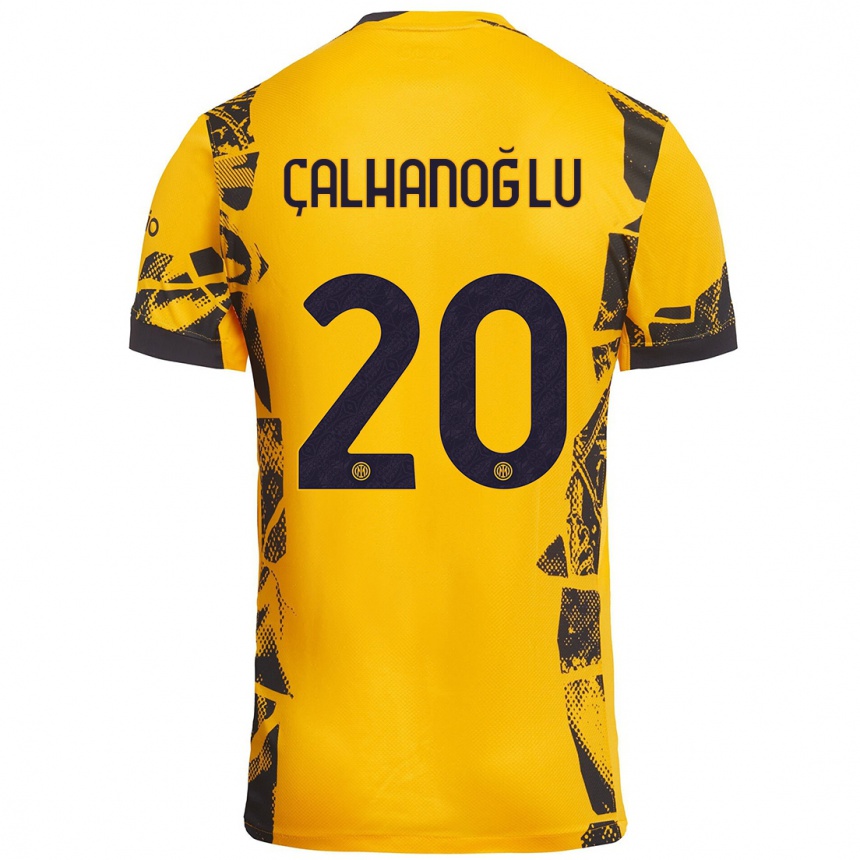 Kinder Fußball Hakan Çalhanoğlu #20 Gold Schwarz Ausweichtrikot Trikot 2024/25 T-Shirt Luxemburg