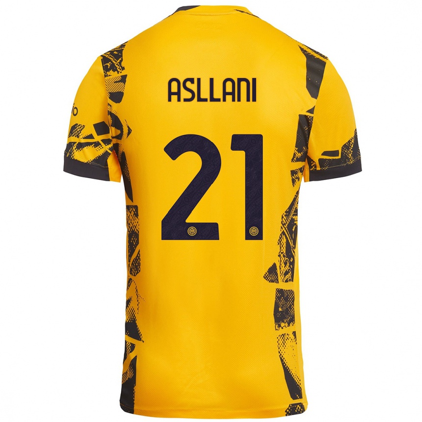 Kinder Fußball Kristjan Asllani #21 Gold Schwarz Ausweichtrikot Trikot 2024/25 T-Shirt Luxemburg