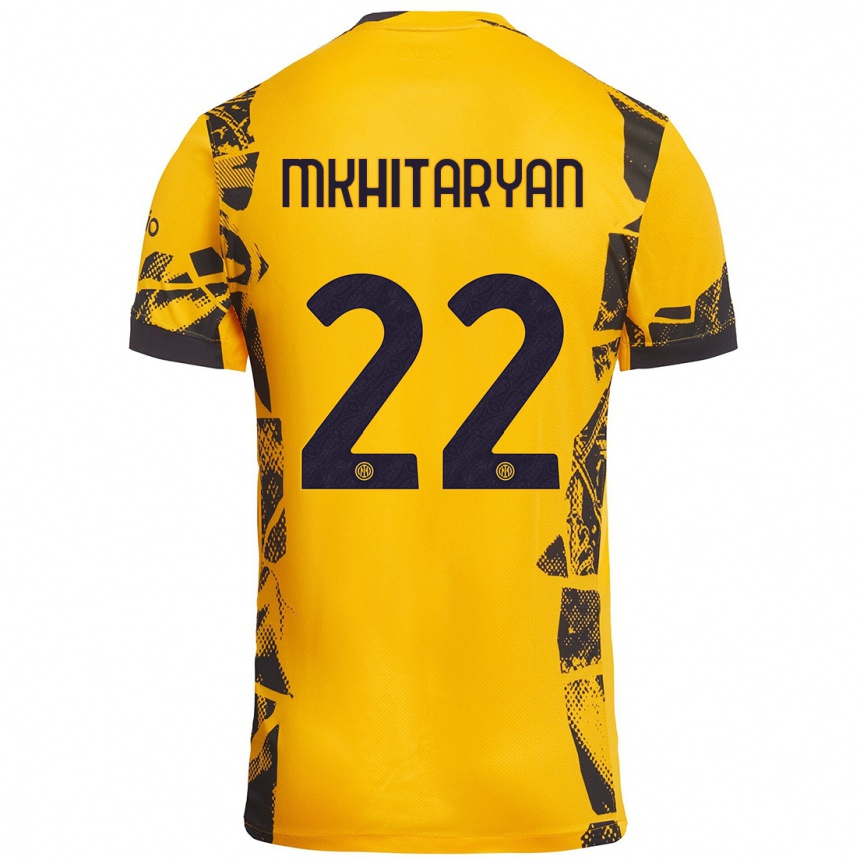 Kinder Fußball Henrikh Mkhitaryan #22 Gold Schwarz Ausweichtrikot Trikot 2024/25 T-Shirt Luxemburg